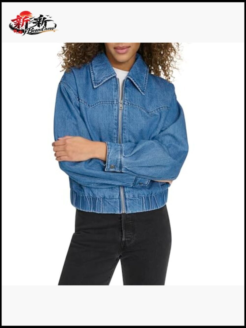 Western Denim Bomber Jacket with Arcuate Stitching - Picture 5 of 7